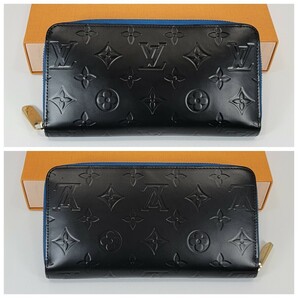 1円【美品】ルイヴィトン LOUIS VUITTON ヴェルニ ジッピーウォレット モノグラム マットブラック 艶消し ブルー ラウンド 長財布の画像2