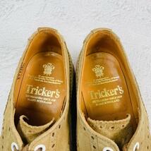 【快適】トリッカーズ Tricker's バートン スポンジソール クッション性 ベージュ 茶色 スエード 6-5 24.5cm メダリオン 外羽根 ジャケパン_画像3