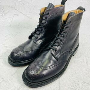 【良品】トリッカーズ Tricker's モールトン パティーヌ グラデーション グレー 黒 ブラック 6-4 24.5cm 外羽根 ジャケパン カントリー