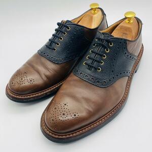 【希少】Tricker's トリッカーズ サドルシューズ メダリオン バイカラー 茶 ブラウン黒 ブラック 9.5 28cm ワークシューズ 短靴