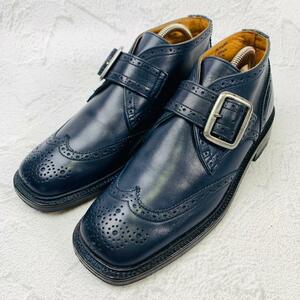 【美品】Tricker's トリッカーズ シングルモンク チャッカ スクエア カントリー 紺 ネイビー 5-4 23.5cm レザーシューズ ビジネス ドレス