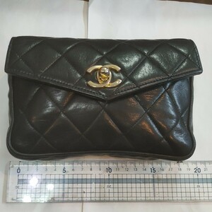 １円〜 人気 CHANEL シャネル ターンロック ココマーク ブラック ウエストバッグ ウエストポーチ ラムスキン ヴィンテージ