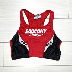 26 SAUCONYサッカニー陸上女子レーシングユニフォームブラトップスM★光沢赤レッド白黒ブラックサイドライン