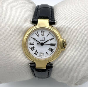 稼働中 dunhill ダンヒル ミレニアム デイト ホワイトローマン文字盤 クォーツ レディース腕時計