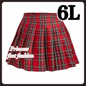 【6L／赤】タータンチェック＊プリーツスカート＊ミニスカート＊大きいサイズ＊レディース＊コスプレ＊制服＊中学生＊高校生＊衣装＊女装