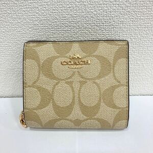 中古品 美品 COACH コーチ レザー 二つ折り 財布 サイフ ミニ コンパクトウォレット 小銭入れ 札入れ