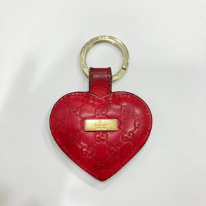 中古品 GUCCI グッチ ハート レザー GG柄 総柄 キーリング チャーム キーホルダー ピンク系 レディース