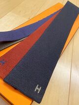 【美品】HERMES エルメス ネクタイ シルクマイユ 6.5cm ニットタイ リバーシブル 4色 Hロゴ ネイビー ダークネイビー レッド グレー_画像1