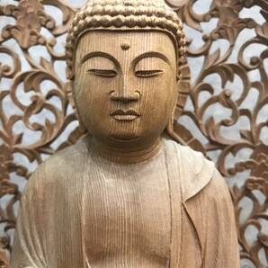 【管理56】仏教美術 阿弥陀如来立像 木彫 六角台座 高さ約55cmの画像5