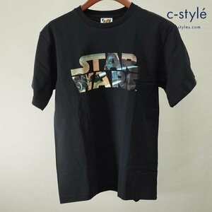 N511b [未使用品] A BATHING APE × STARWARS Tシャツ L ブラック 半袖 ロゴプリント 綿100% 日本製 スターウォーズ | トップス G