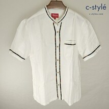 N289 [春夏物][人気] Supreme シュプリーム S/S Band Collar Shirt S ホワイト 半袖シャツ 麻混 バンドカラー | P★_画像1