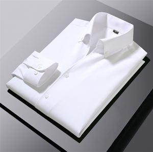 C0490-L新品■綿混 メンズ 高級感 トップス 長袖 シャツ ドレスシャツ ワイシャツ 無地 ビジネス シャツ おしゃれ 20代 30代/ホワイト