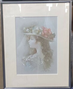 116 pastel picture .. autograph autograph frame flower decoration. hat genuine work autograph amount size 40.8×52.4cm inside diameter size 24×34cm