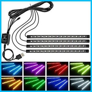 車 60LED RGB テープライト USB式 車内装飾用 音に反応 防水 全8色に切替 高輝度 フットランプ 足下照明 リモコン付き ブラック