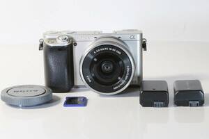 [美品] ソニー Sony α6000 Power Zoom Kit シルバー ミラーレスCamera 海外対応言語 送料無料