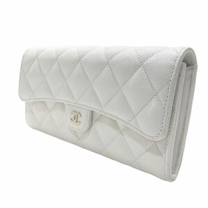 【中古】 CHANEL シャネル マトラッセ キャビアスキン ロングウォレット ホワイト 白 現行シリアル レディース 財布 24006231MY