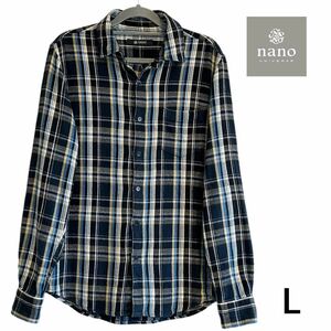 【美品】NANO universe|長袖ワイシャツ|ブルー 青|Lサイズ