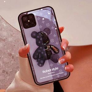  new color iPhone15 14 mobile case strengthen glass feeling of luxury bear purple ash 