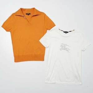 TH1916▲2点セット バーバリー/BURBERRY LONDON スキッパー ニット×Tシャツ 綿100％ 半袖 Tシャツ オレンジ×ホワイト サイズ1
