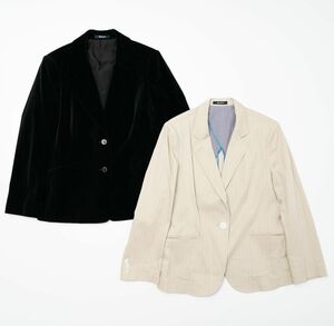 MG1131▲2点セット アクアスキュータム/Aquascutum ストライプ × ベロア テーラードジャケット 日本製 ベージュ系×ブラック サイズOS/9F