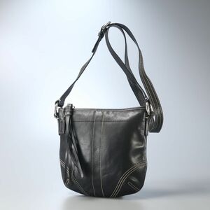 TD5987▲コーチ/COACH 本革 カウハイドレザー ショルダーバッグ 鞄 クロスボディ/斜め掛け 薄マチ タッセル ブラック系