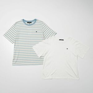 GO6365▲2点セット マックスマーラ/Weekend Max Mara 総コットン クルーネックTシャツ ホワイト系+ブルーボーダー系 サイズM