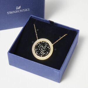 TH3057▽SWAROVSKI スワロフスキー*クリスタル*ラウンド ネックレス/ペンダント*ゴールド×ブラック