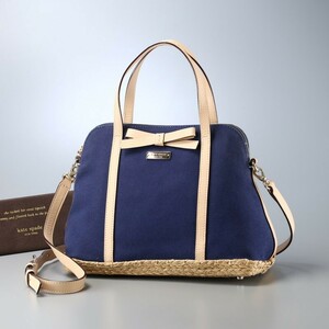 GP5634△ケイトスペード kate spade*キャンバス×レザー*２way ハンドバッグ*ショルダーバッグ*鞄*ネイビー×ベージュ系*保存袋付き