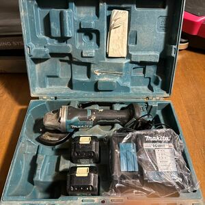 中古動作確認makita(マキタ) GA418DRGX18v充電式ディスクグラインダ　サンダー(6.0Ahバッテリx2/充電器/ケース) ジャンク