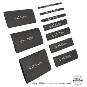 熱収縮チューブ 収縮率4:1 サイズ12/3mm (5本入)二層構造 接着剤あり 長さ100mm 黒 の画像5