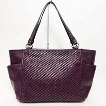 良品 COACH コーチ F31285 レザートートバッグ パープル系 濃紫 ショルダーバッグ 肩掛け 編み込み 中古 現状品 格安 レディース HK0112_画像2