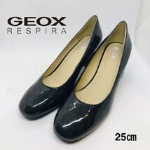 【美品】GEOX ジェオックス　本革　エナメル　ダークグレー　25㎝_画像1