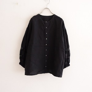 //[ regular price 2.6 ten thousand ]ne straw bnest Robe * race attaching sleeve linen2way blouse *F shirt tops black black (j1-2402-366)[70C42]