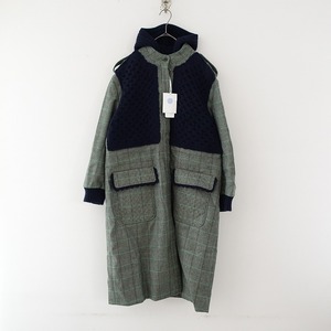 //【未使用/2022-23AW/定価16.5万】ミナペルホネン mina perhonen *forester checkコート*38フード毛ネイビー(jk4-2402-143)【90C42】