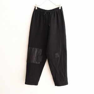 //【定価4.6万】トワヴァーズ TOWAVASE *Patchwork Brushed Wool Pants*ウール毛ブラック黒ゴムイージー起毛(25-2403-1)【71C42】