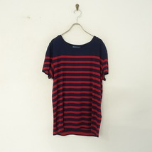 //ラルフローレン Ralph Lauren*レーヨン天竺パネルボーダーTシャツ*Mネイビー×レッドジャージラウンドネック(2-2403-174)【62C42】_画像1