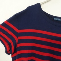 //ラルフローレン Ralph Lauren*レーヨン天竺パネルボーダーTシャツ*Mネイビー×レッドジャージラウンドネック(2-2403-174)【62C42】_画像3