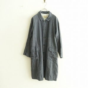 ネストローブ nest Robe *リネンステンカラーコート*麻インディゴ風ネイビー無地ロング(jk33-2403-25)【82C42】の画像1