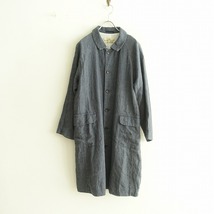 ネストローブ nest Robe *リネンステンカラーコート*麻インディゴ風ネイビー無地ロング(jk33-2403-25)【82C42】_画像1