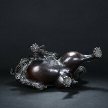 清時代　銅器　古銅製　銅製品　ライオン　セット　香炉　彫刻　置物　香道具　置物　中国美術　古美術　箱付　H：29cmｘW：35.5cm_画像7
