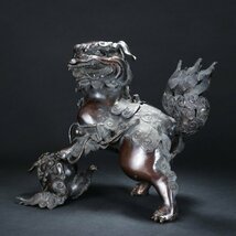 清時代　銅器　古銅製　銅製品　ライオン　セット　香炉　彫刻　置物　香道具　置物　中国美術　古美術　箱付　H：29cmｘW：35.5cm_画像3