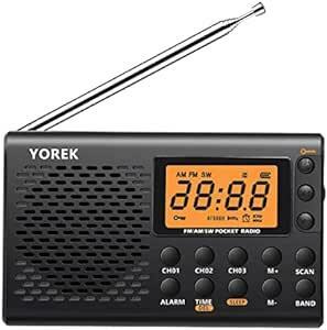 YOREK AM/FM/SW 高感度受信ポータブルラジオ 電池式 スリープ機能付きワイドFM対応小型ラジオ ステレオイヤホン付属す