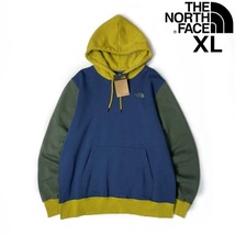 1円～!売切!【正規新品】THE NORTH FACE◆COLOR BLOCK PULLOVER HOODIE パーカー US限定 ドッキングカラー 刺繍 裏起毛(XL)緑 青 181130-35_画像1