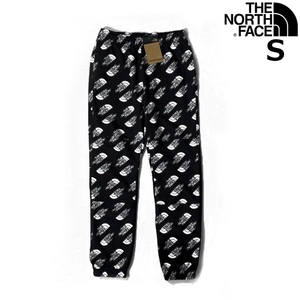 1円～!売切!【正規新品】THE NORTH FACE◆PRINTED HALF DOME UX PANT ジョガーパンツ US限定 総柄ロゴ 3Ｄ 裏起毛(S)黒 総柄 190110-38