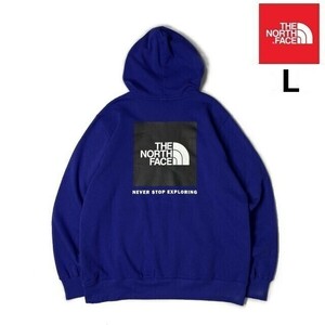 1円～!売切!【正規新品】THE NORTH FACE BOX NSE PULLOVER HOODIE パーカー US限定 バックプリント 裏起毛 男女兼用 登山(L)青 181130-30