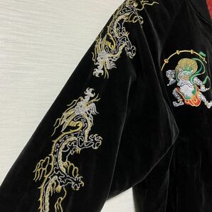 90's 日本製 別珍 スカジャン 風神雷神 龍 ドラゴン ビンテージ 古着の画像5