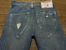 ※TRUE RELIGION トゥルーレリジョン MARCO BIGT ダメージ加工デニムパンツ インディゴ 未裾直 米国製 31 　　　 BJBD.C_画像3