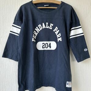 Championチャンピオンビンテージフットボール Tシャツ ランナーズタグサイズ38-40Mカレッジネイビー/free&easylightningWEARHOUSE 50's60'sの画像1