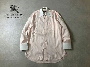 BURBERRY BLACK LABEL●春色ピンク ストライプ織柄クレリック シャツ●バーバリーブラックレーベル●2