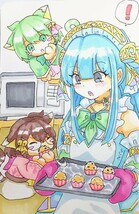 手描きイラスト オリジナル 「お菓子を作るうちの子」 女の子 ほぼハガキサイズ_画像2